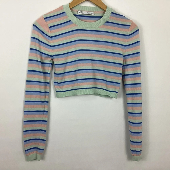 Zara Striped Crop Sweater Size Small - Picture 1 of 6